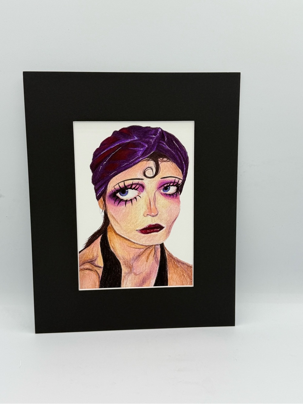 8”x10” Matted Wall Art of a Woman in a Purple Headwrap & Makeup